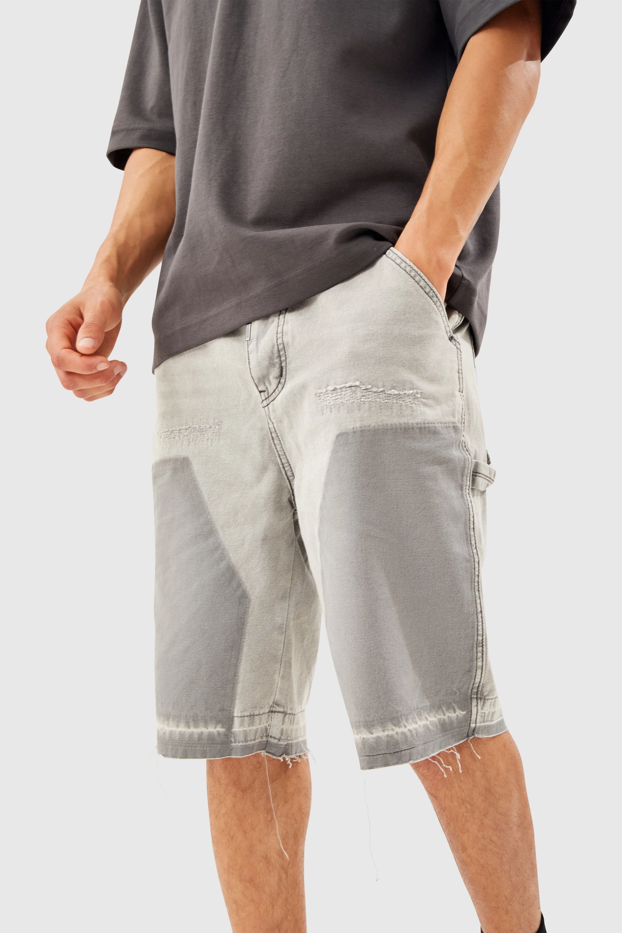 Distressed Carpenter Jort - Grey - Image 3