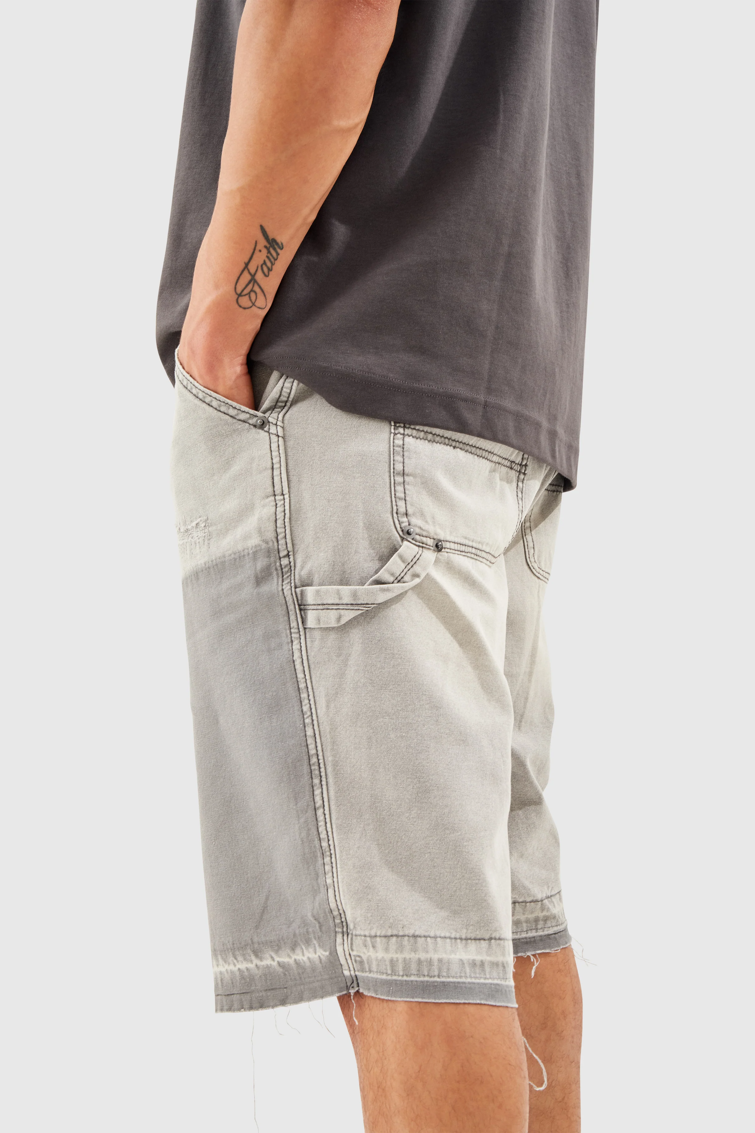Distressed Carpenter Jort - Grey - Image 4